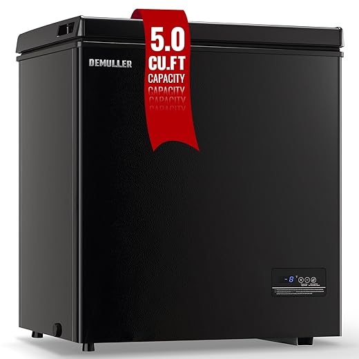 Chest Freezer 5.0Cubic Feet Deep Freezer Freestanding Freezers with 2 Removable Stainless Steel Basket, Mini Freezer Top Open Door Compact Freezer with Electronic Control 41℉ to -15℉BLACK