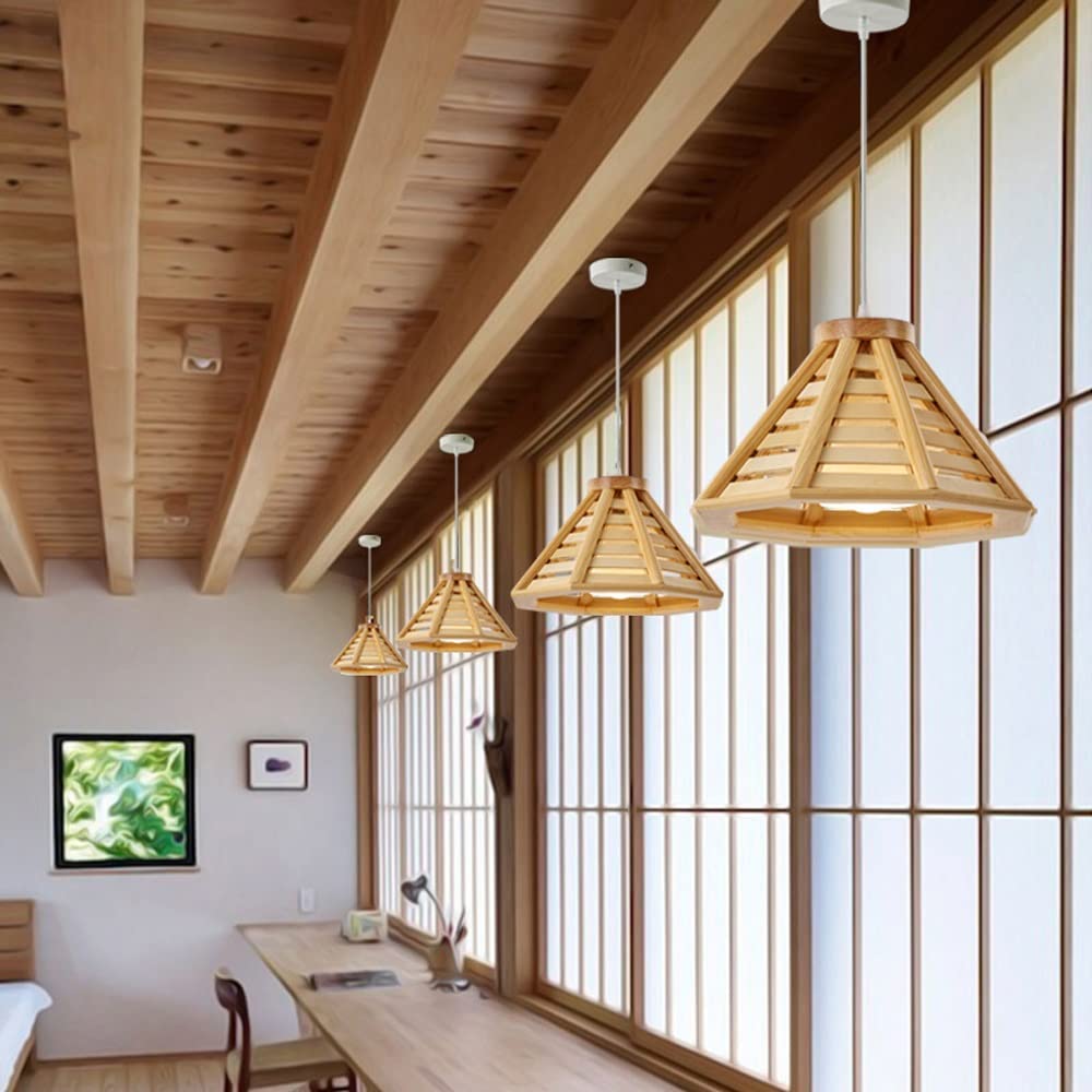 Generico Lampada a sospensione in legno giapponese