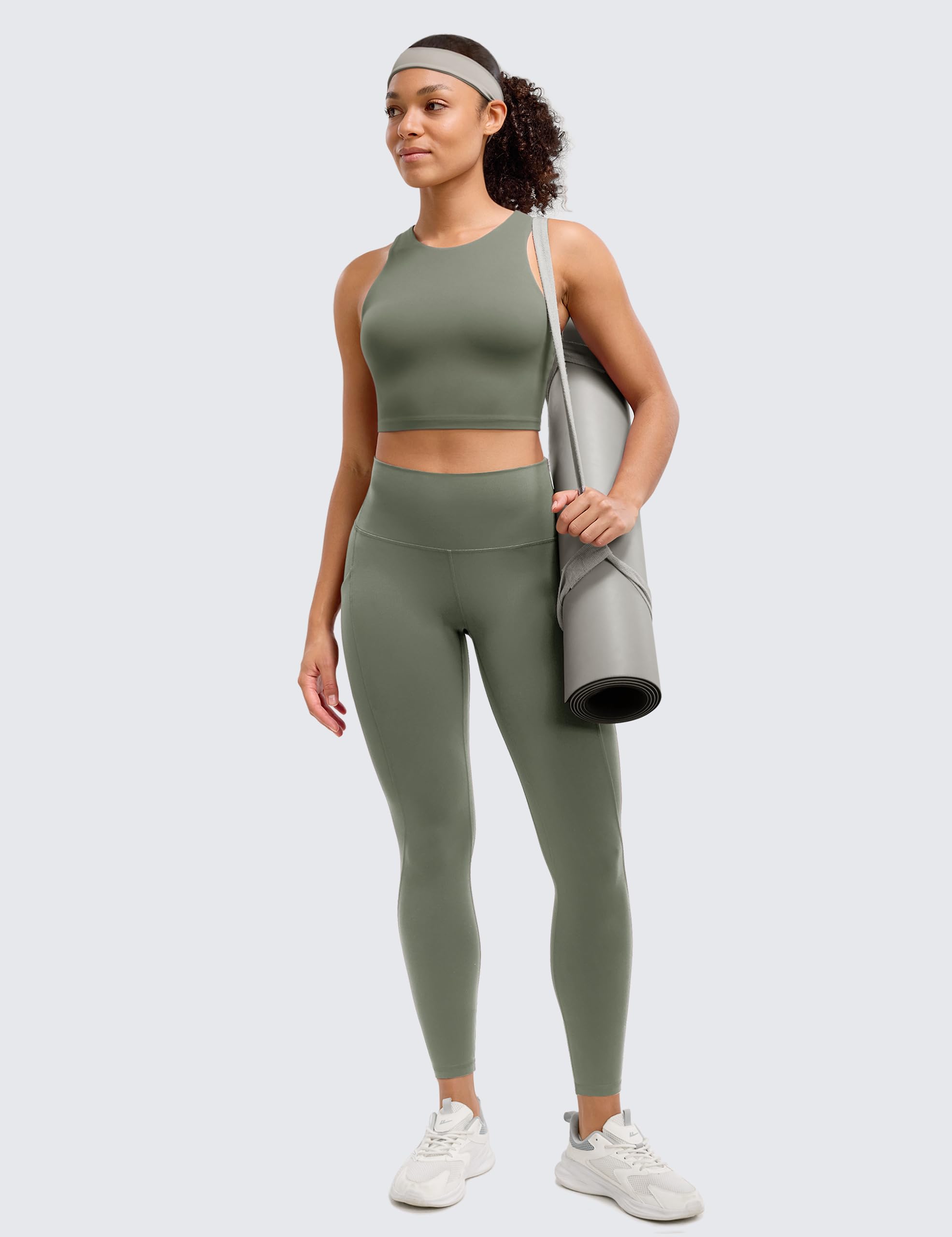 BAYDI Clouduxi Legging de sport, taille haute, pour femme, opaque, pantalon de yoga, de sport, avec poches, 64 cm