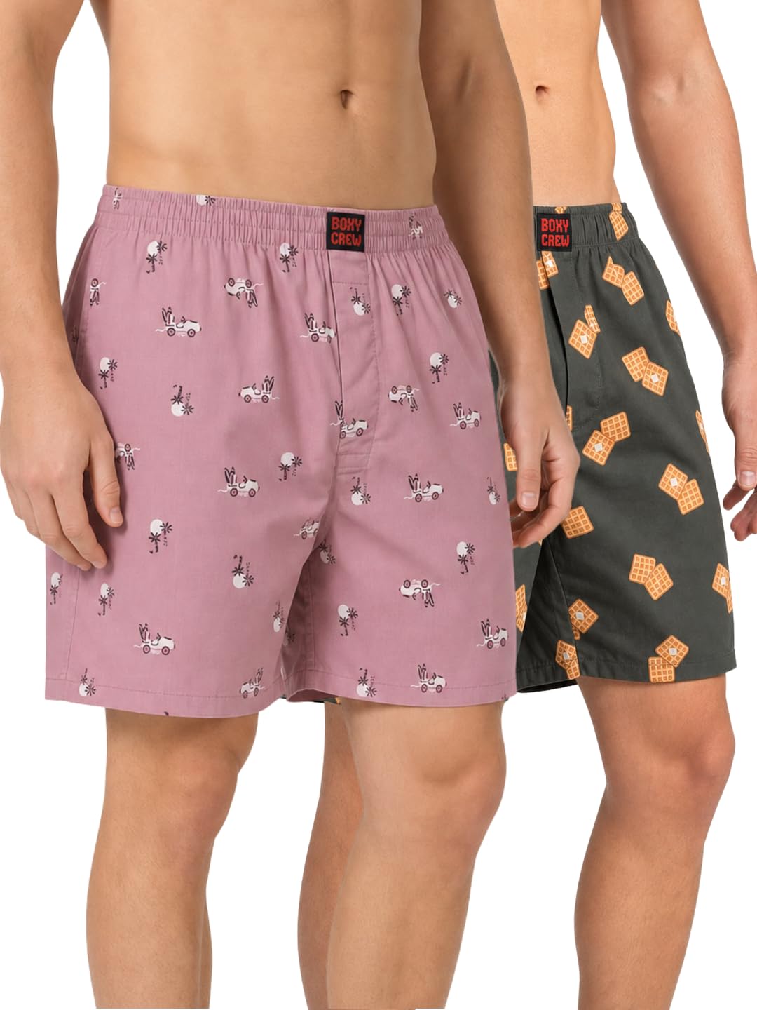 Men's 100% Cotton Printed Boxer Shorts Pack of 2 with Dual Side Pockets and Fabric-Covered Waistband - Pink/Brown, Styles MBX028, MBX030-picture-20