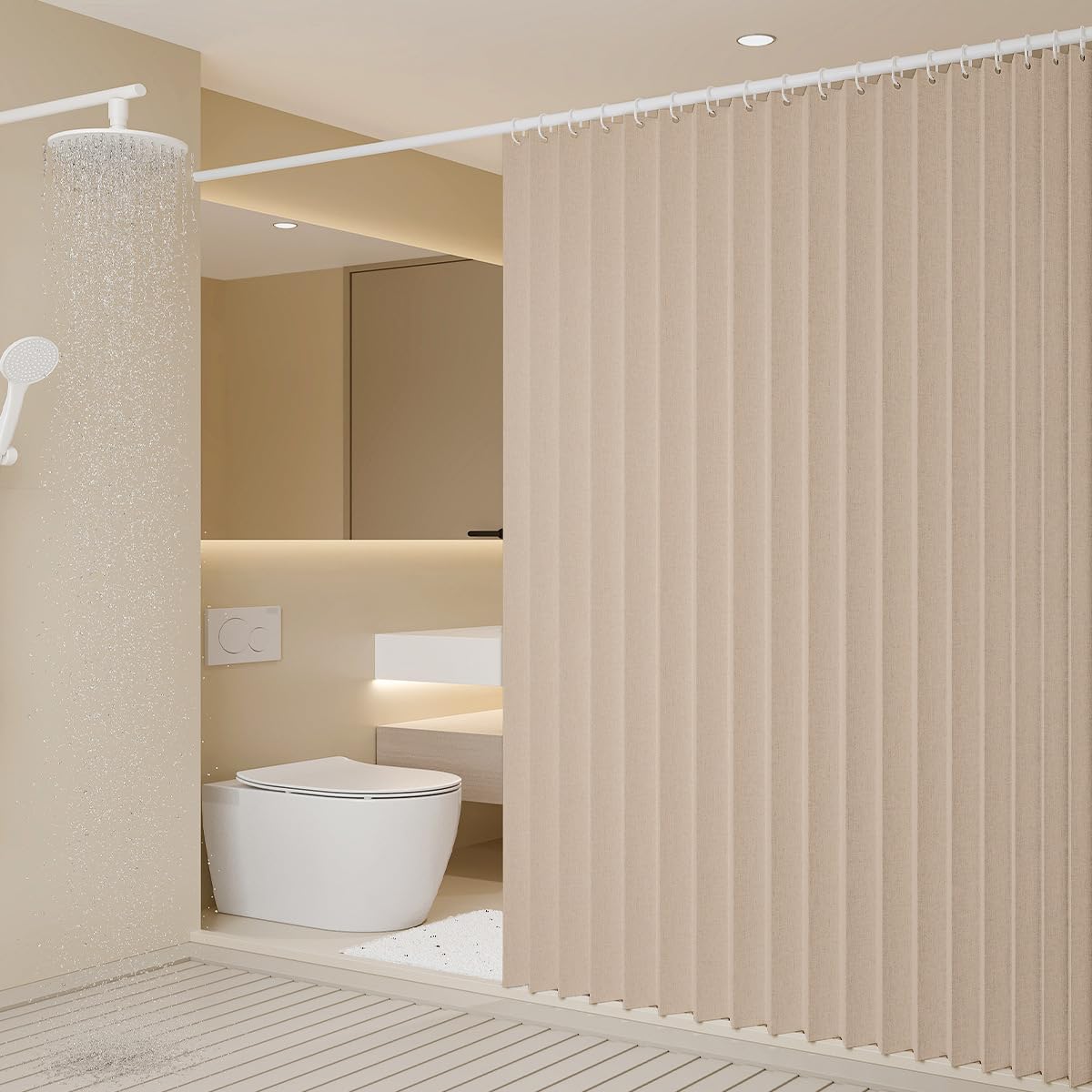 Personalizable Cortina Plegable baño corrediza，Separador de Espacios Interiores，Adecuado para Puertas correderas, armarios-Beige- 220x200cm