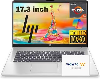 HP 17.3インチ FHD ビジネスノートパソコン MS Office搭載 ウェブ用 AMD Ryzen 5 7430U (Beats Core i7-1355U) 32GB RAM、1.12TB ストレージ (500GB 外付け)、Windows 11、WOWPC 3-in-1、マウスなし