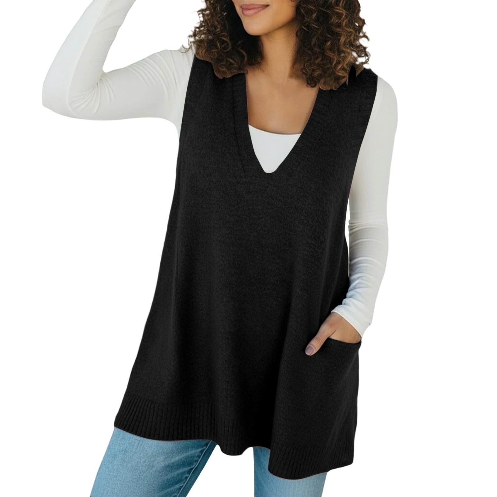 Oversized Sweater Vest for Women Plus Size Soft Solid Color Loose Fit Stretch Vest Solid Color Daily Pullover
