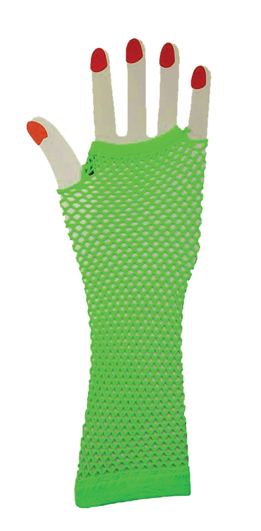 The Glowhouse Long Green 80S Neon Fishnet Gloves Short And Long Vibrant Colours (Long Green)