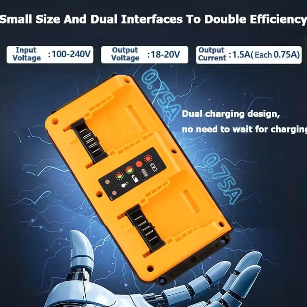 Cargador de batería de doble puerto de 20 V máximo de repuesto para Dewalt, compatible con baterías Dewalt de 12 V-20 V, cargador de 2 puertos de carga rápida para herramienta eléctrica (2 puertos)