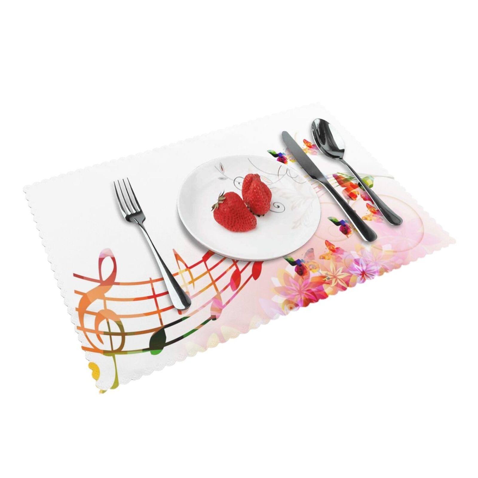 Musical Notes Butterfly Printed Placemats Set of 4 PCS Washable Placemat for Kitchen Table Heat-resistant Table Mats 45x30 CM