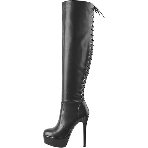 richealnini Women's Lace Up Knee High Boots with Stilettos