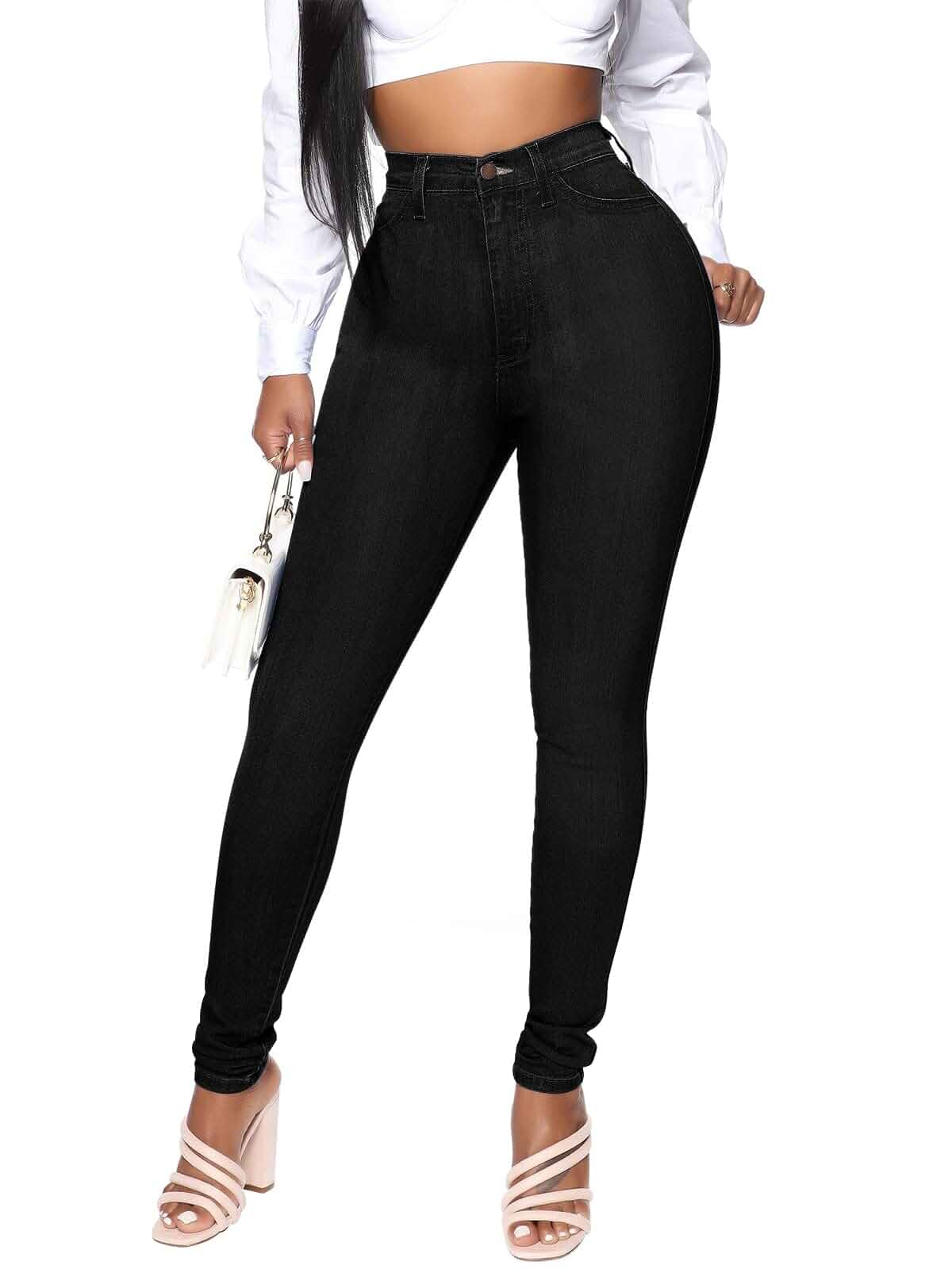 KUNMI Womens Classic High Waisted Skinny Stretch Butt Lifting Jeans Slim Fit Denim Pants Standard