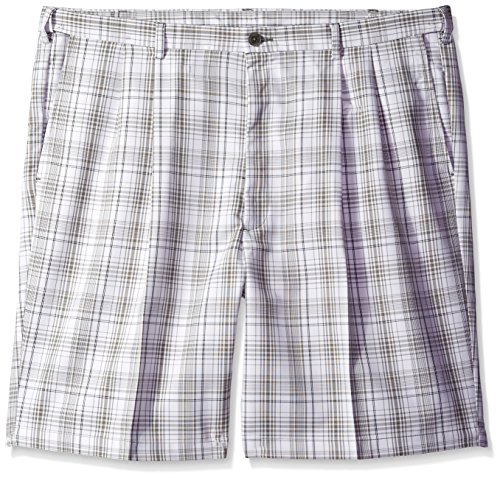 Haggar Men's Big-Tall Cool 18 Yarn Dye Check Pleat Front Short, Pewter, 54W