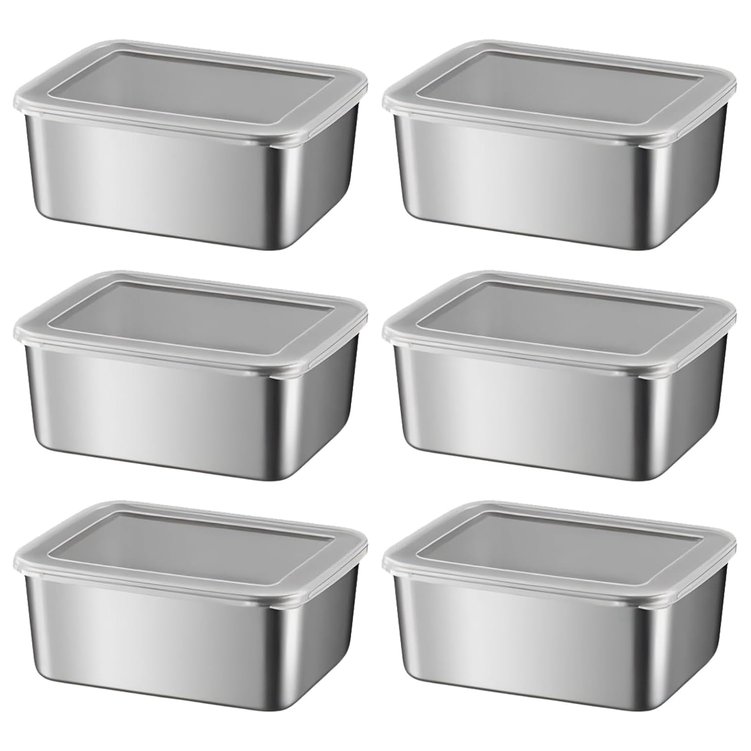 6 Contenitori Per Alimenti in Acciaio Inossidabile con Coperchio, Set Scatole Meal Prep Ermetiche e Impilabili, Ideali per Forno, Microonde e Congelatore, Conservazione Freschezza (13,5*10,5*5 cm)