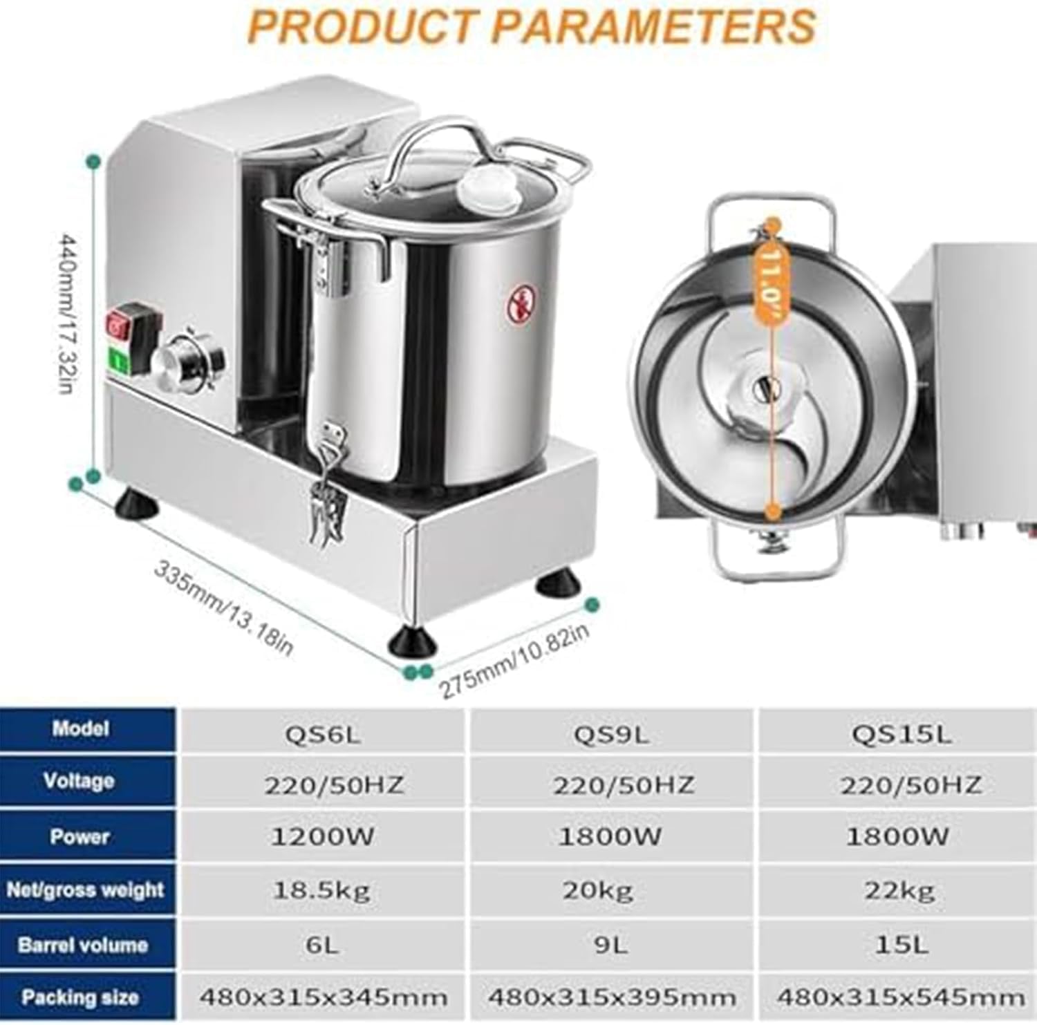 9LCommercial - Picadora eléctrica de verduras de velocidad ajustable, procesador de alimentos de acero inoxidable para picar verduras y carnes