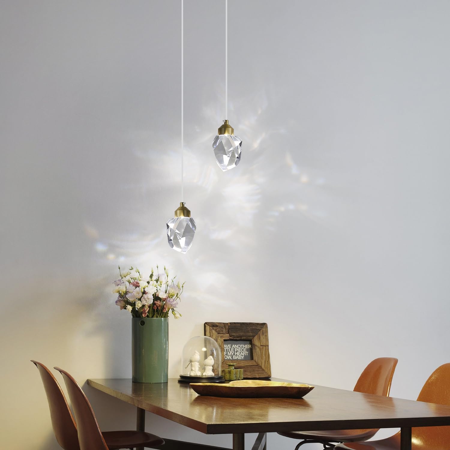 Luz Colgante De Cristal Moderno LED 3 Colores 2-Head Para Isla Cocina Sala Estar Dorado