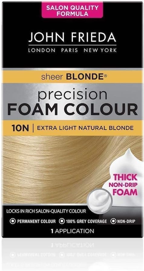 John Frieda Sheer Blonde Precision Foam Colour 10N Extra Light Blonde Hair Dye Blonde Hair, Non-Drip Permanent Hair Colour, 100% Grey Coverage