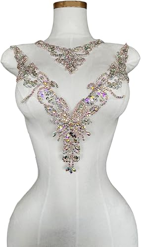 Miniatura 7 de Accesorios de apliques de encaje de diamantes de imitación hechos a mano puros para coser a mano, parches para vestido de novia de niña, 2 piezas