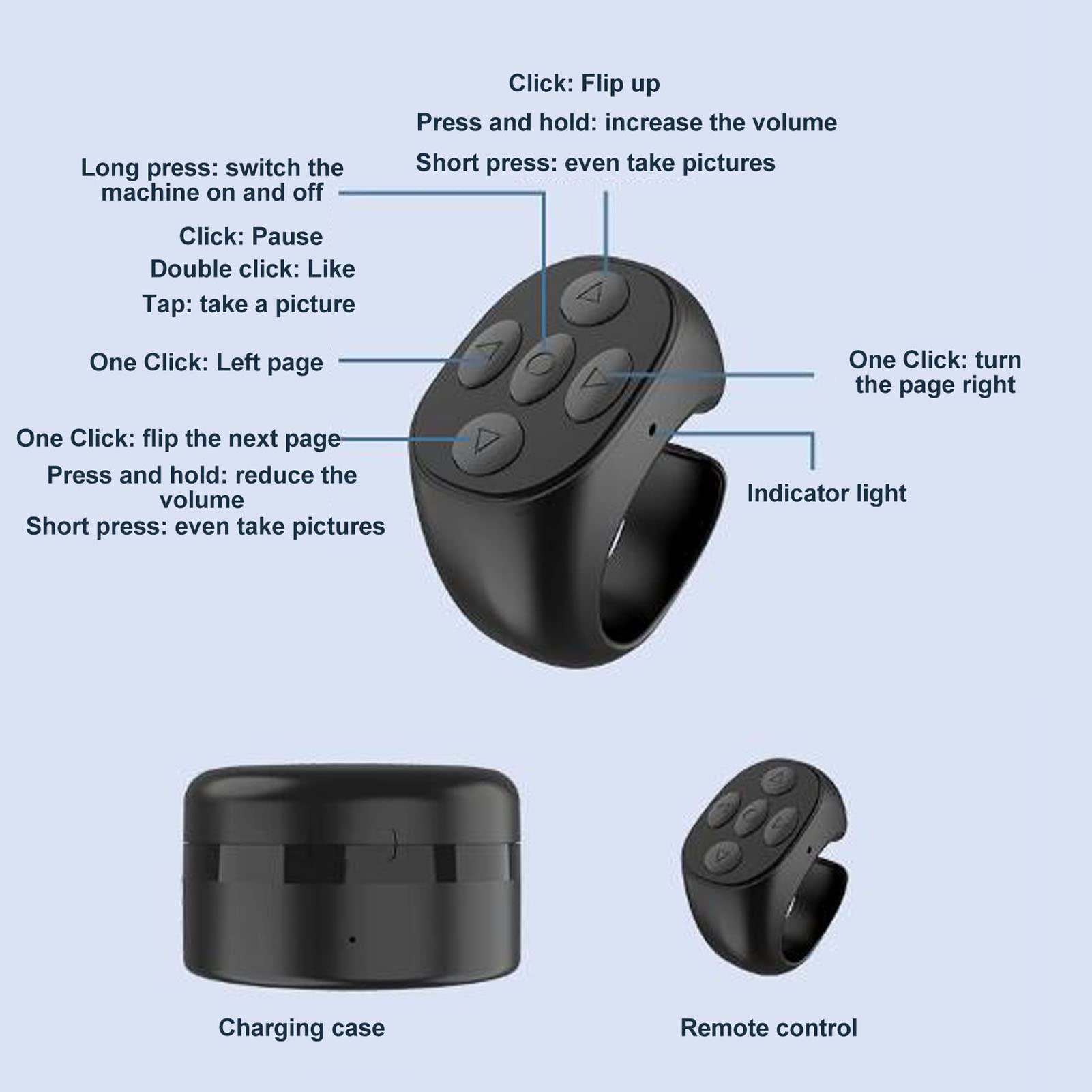 Anello Telecomando Bluetooth 5.3 Page Turner – Per Scorrere Pagine, Selfie E Streaming, Compatibile Con App Video E Lettura, Ricaricabile