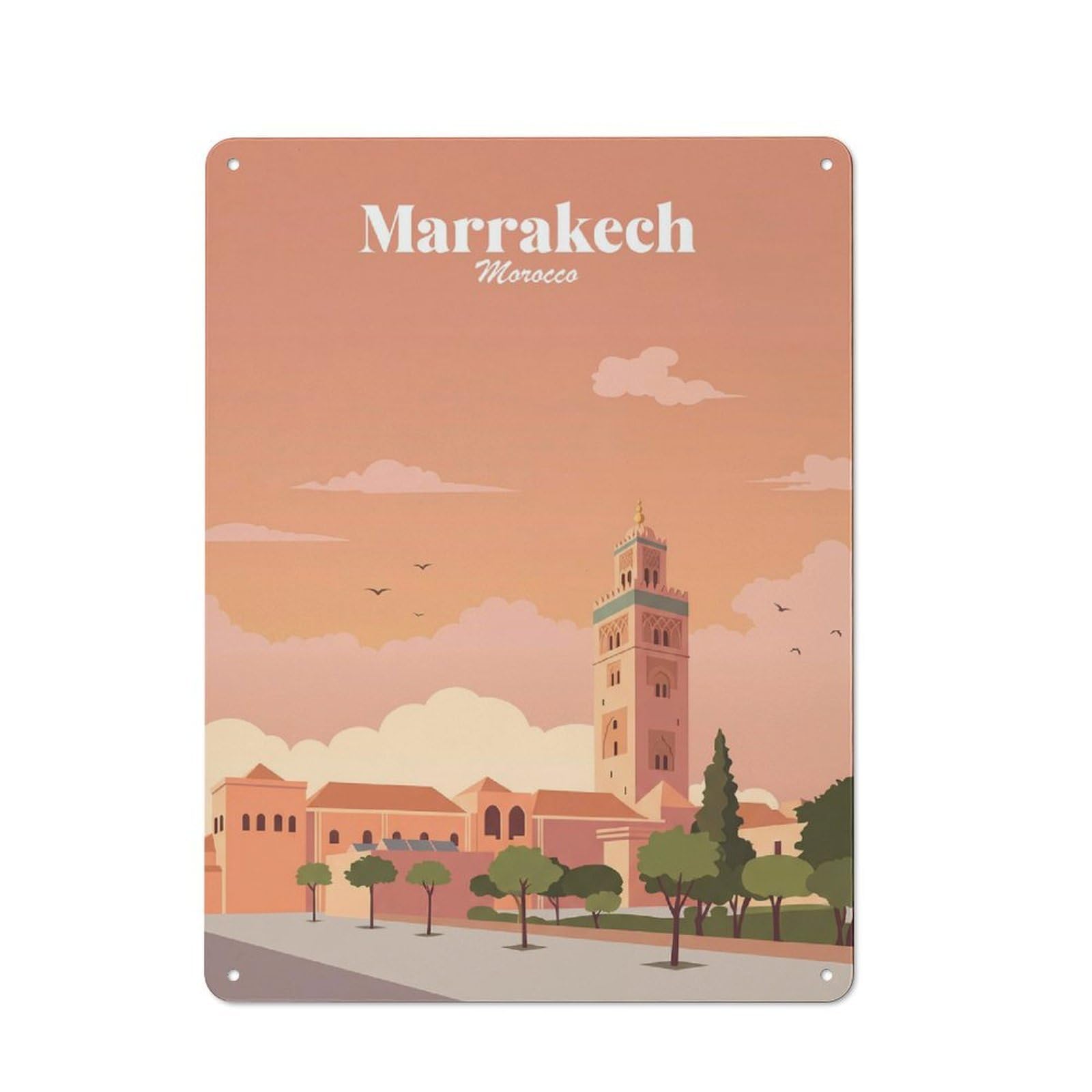 Junmoney Style-4 40X30cm Retro Tin Sign With Marrakech Morocco For Living Room Wall, Housewarming Present For People Styling Living Room