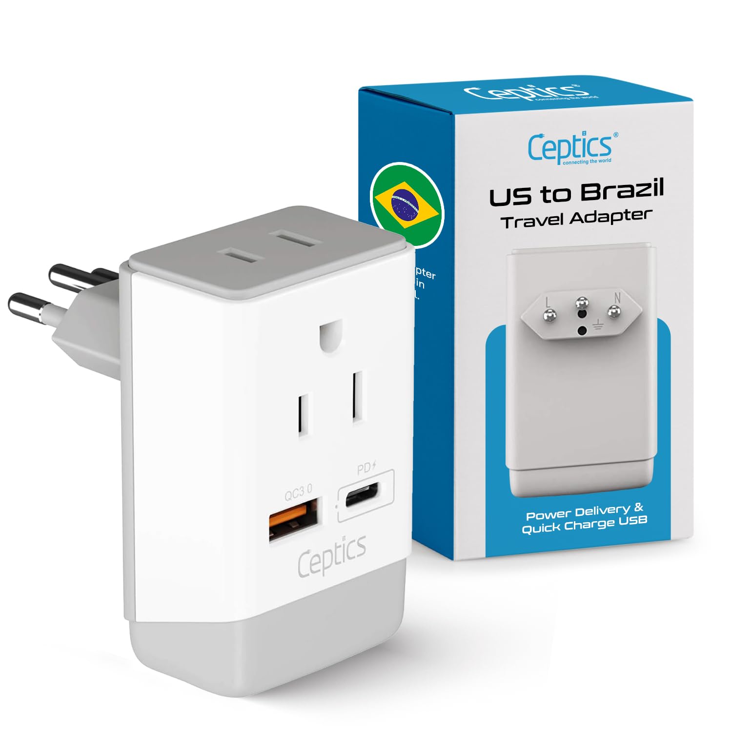 Snapklik.com : Ceptics Brazil Rio Power Plug Adapter Travel QC 3.0 & PD ...