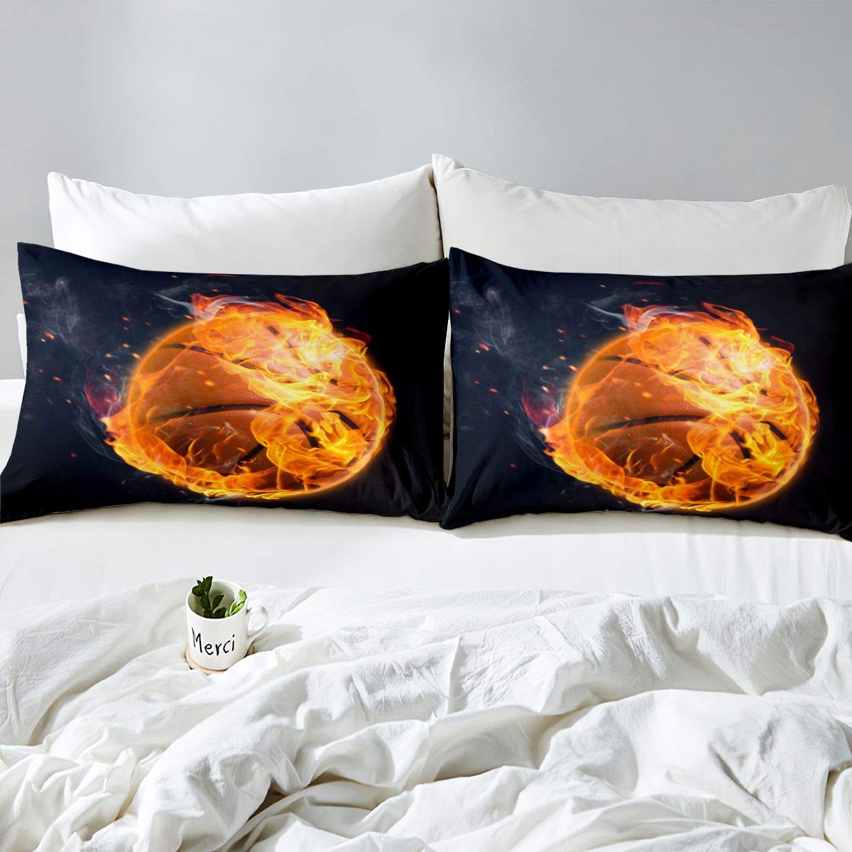 Loussiesd Copripiumino Basket 3D – Biancheria Letto Giovani E Ragazzi – Motivo Pallacanestro Blu E Rosso – Microfibra Morbida