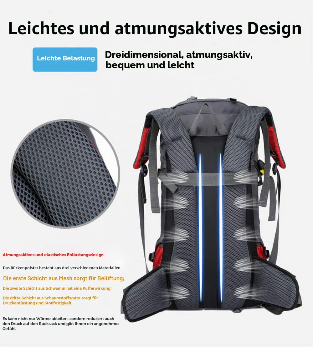 Bseash 60L Wasserdichter leichter Wanderrucksack mit Regenschutz, Outdoor Sport Tagesrucksack Multifunktions Reisetasche für Klettern Camping Reisen