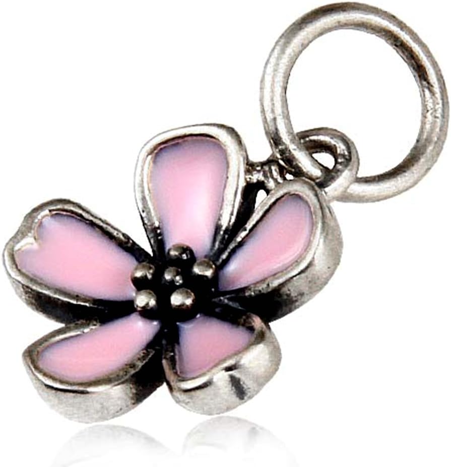 Pink Cherry Charm 925 Sterling Silver Flower Beads fit for DIY Charms Bracelets