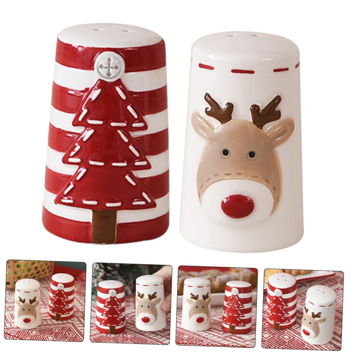 2 Stück Keramik Gewürzstreuer Teilig Salz Pfefferstreuer Salz und Pfeffermühle Weihnachten Küchen Gewürzbehälter für Pfeffer und Gewürze