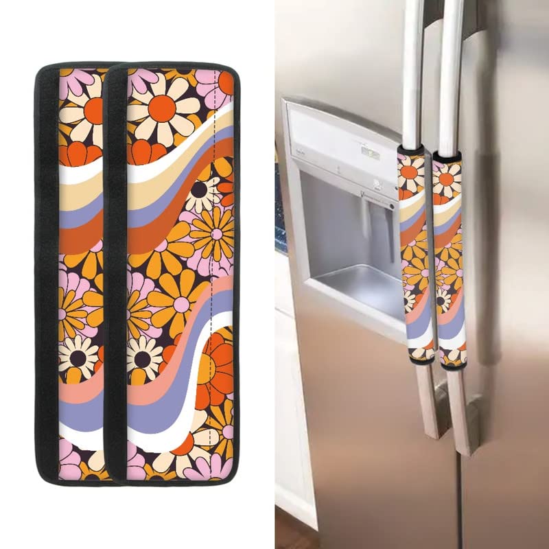 Lemon Floral Refrigerator Door Handle Covers Set of 4, Keep Kitchen Appliance Fridge Oven Microwave Dishwasher Clean,Protectect Washable Decor Cloth,Keep Off Smudges Fingerprint Oil Stain
