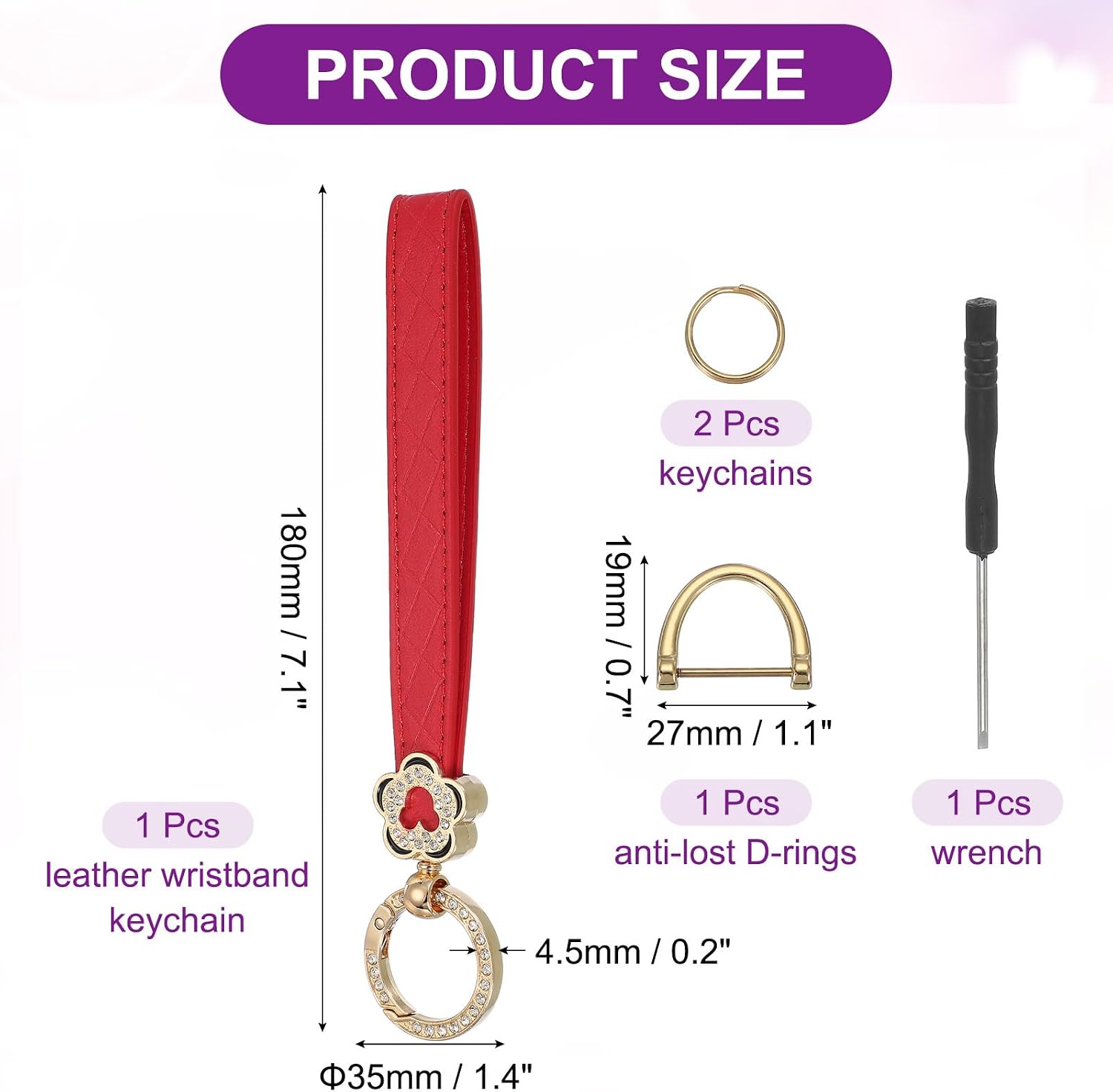 MECCANIXITY Leather Wristlet Keychain Car Key Chain Wristlet, Key Fob Holder Flower Style with D Ring and Key Ring