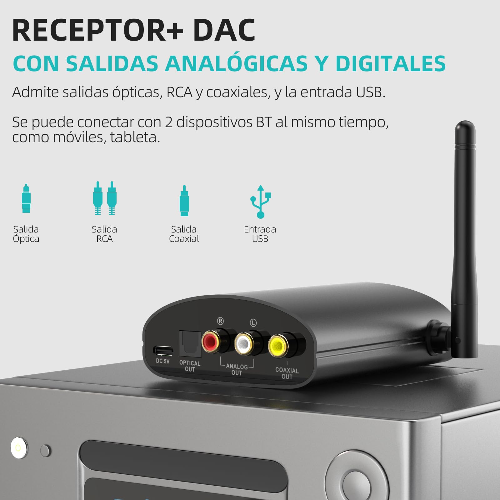 1Mii Receptor Bluetooth HiFi con LDAC, Adaptador Audio Bluetooth 5.1 con DAC Audiófilo, aptX HD y Baja Latencia, con Salida RCA/Coaxial/Óptica, Pantalla OLED para Receptor AV, Amplificador-DS500