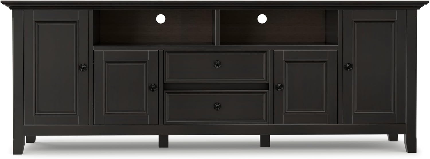 SIMPLIHOME Amherst TV Stand - 72 inch Wide Solid Wood Media Console in Hickory Brown, Transitional Entertainment Center for Living Room for TVs up to 80 Inches with Shelves and Cable Management