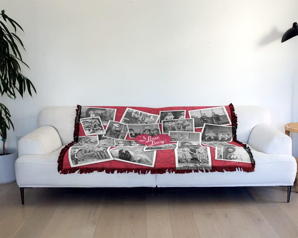 LOGOVISION I Love Lucy Blanket, 50"x60" Time After Time Woven Tapestry Cotton Blend Fringed Throw