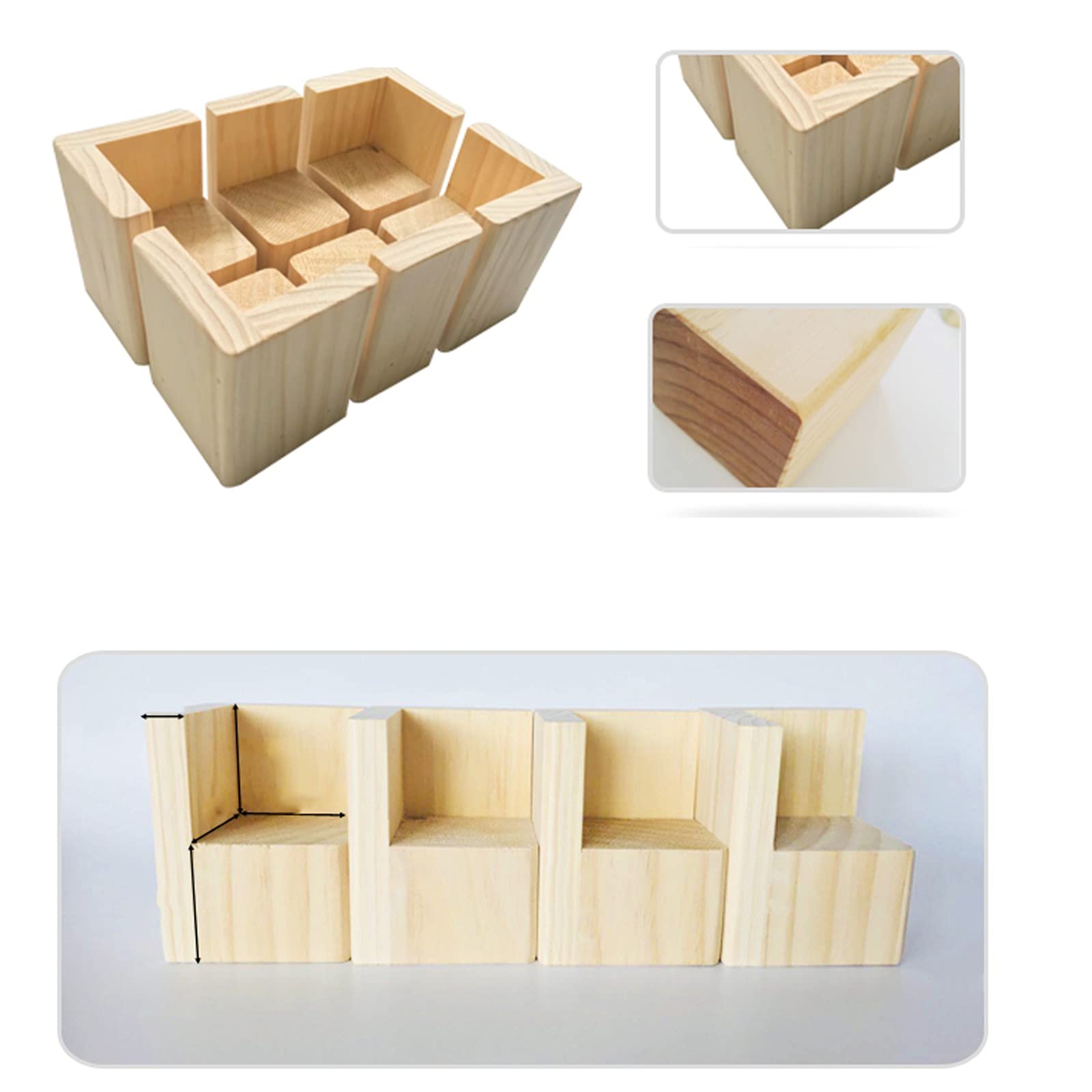 Paquete de 4 elevadores de cama de madera maciza con patas de elefante, elevadores de patas de piel resistentes para sofá, silla, mesa y armario (tamaño: 8 x 8 x 10)