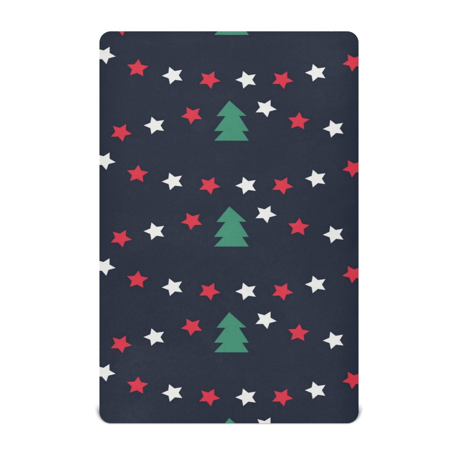 Moudou Christmas Tree Playard Sheet for Boy Girls, Soft Breathable Fitted Toddler Sheet for Standard Playard Bed Mattress, 39 x 27 x 5 Inch