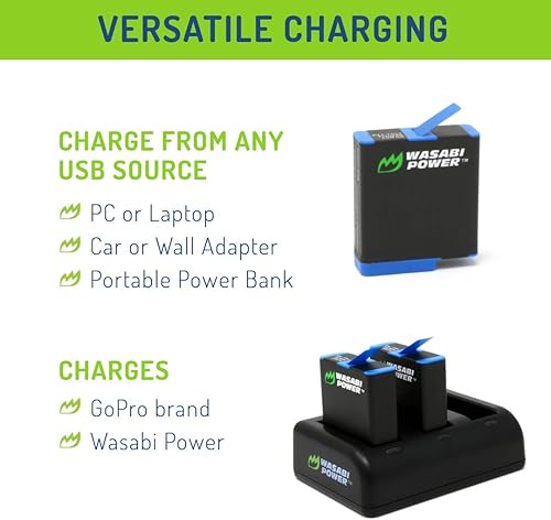 Miniatura 5 de Wasabi Power Batería (paquete de 4) y cargador triple de repuesto para GoPro Hero 8 Negro (todas las características disponibles), Hero 7 Black,