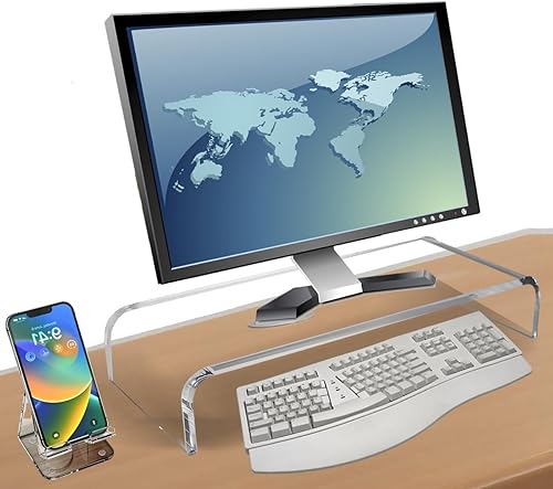 Miniatura 2 de Soporte para monitor de acrílico, elevador de monitor transparente, cubierta de teclado antigato grande de 21 pulgadas, protector de teclado para
