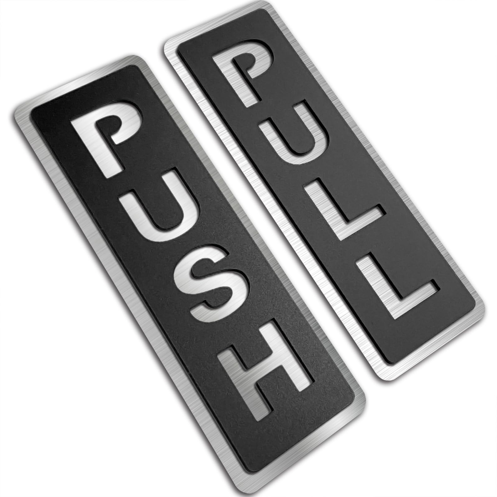 LEMBANG Push Pull Door Sign, Vertical,Double Layer Acrylic,Three-Dimensional,Indoor Outdoor Use,2inx5.9in(Silver/Black)