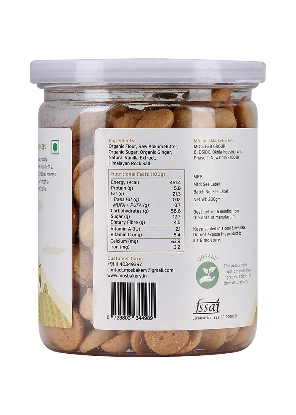 Mo's Ginger Snaps, 200 G| Vegan | Gut Friendly Ginger Snap Cookies for Kids and Adults | 100% Natural & Preservatives Free