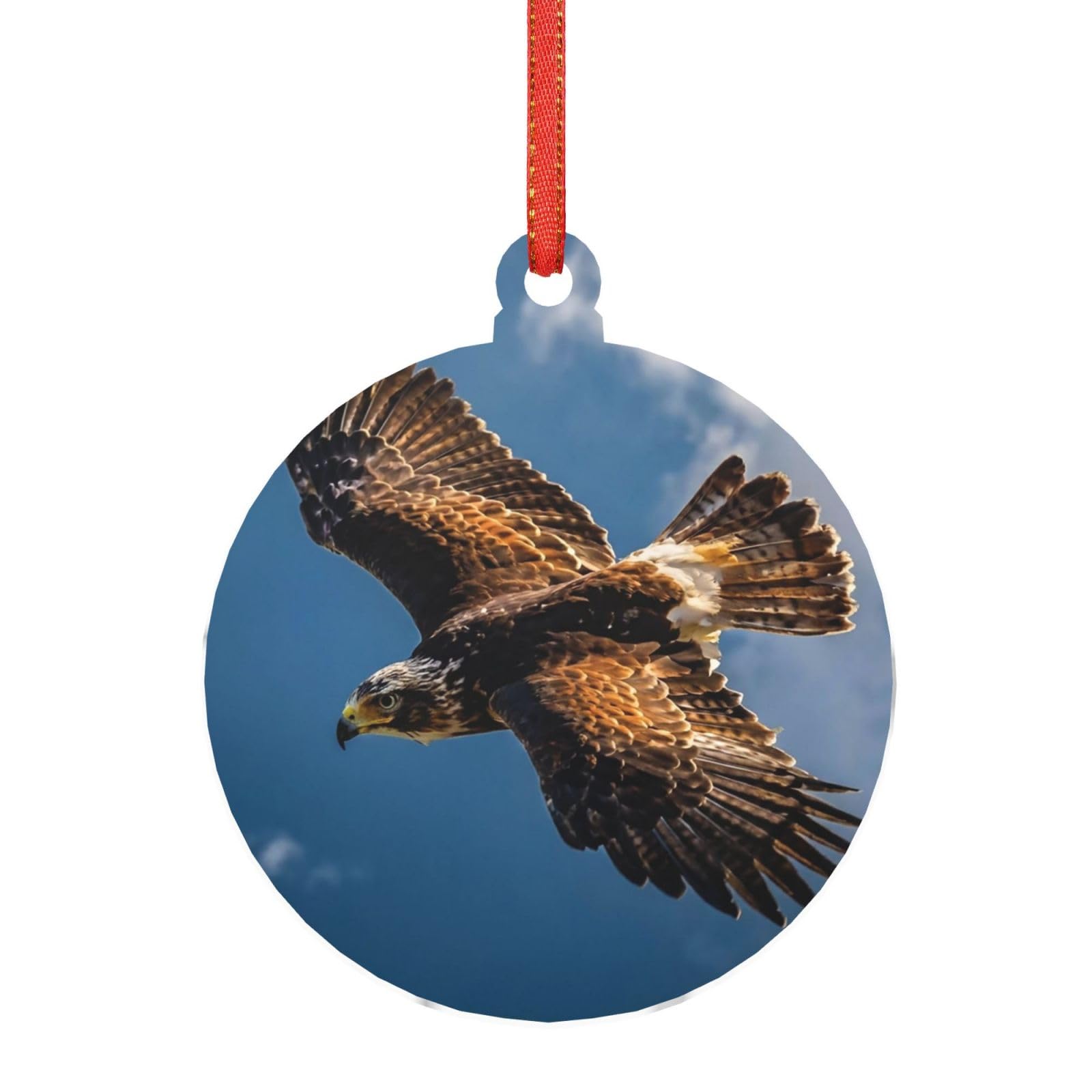 Acrylic Ornament Christmas Tree Decoration Clear Round Pendant with Red Ribbon Eagle Christmas Ornaments Indoor Outdoor Hanging Acrylic Pendants for Xmas Party Decor