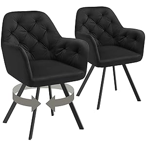 TecTake® Silla Giratoria de Terciopelo, Diseño Acolchado, Sillas de Comedor con Patas de Acero, Amplio Asiento, Respaldo Continuo, Giro 180°, Sillas Cocina, Sillas Comedor - 2 Sillas Negro