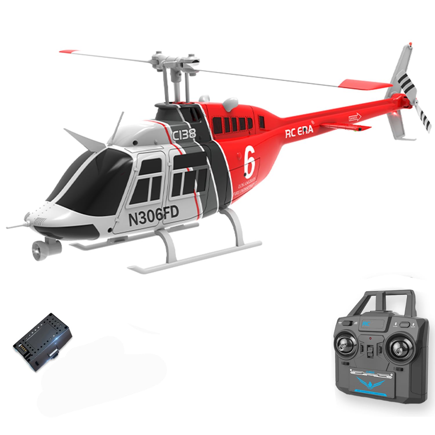 C138 206 Remote Controlled Helicopter Aircraft Plane Drone RC Heli Single Rotor No Ailerons 6CH 6-Axis Gyroscope Altitude Hovering Not-Optical Flow Localization 2Battery for Adults Beginners (Red)