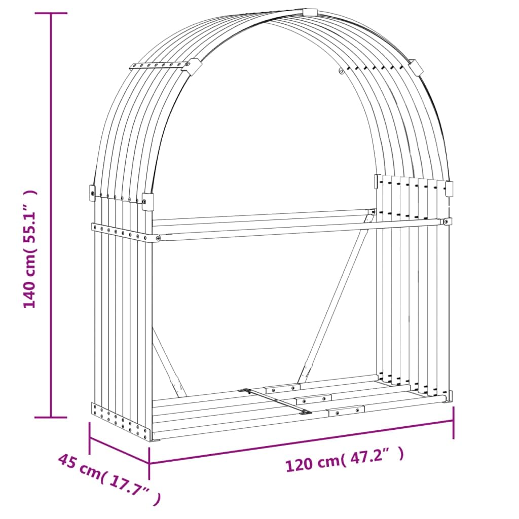Mangloder Kaminholzunterstand in Holzoptik aus verzinktem Stahl 120 x 45 x 140 cm, Brennholz Regal für Outdoor und Indoor, mit 2 Haken, Lagerung für Kamin und Ofen