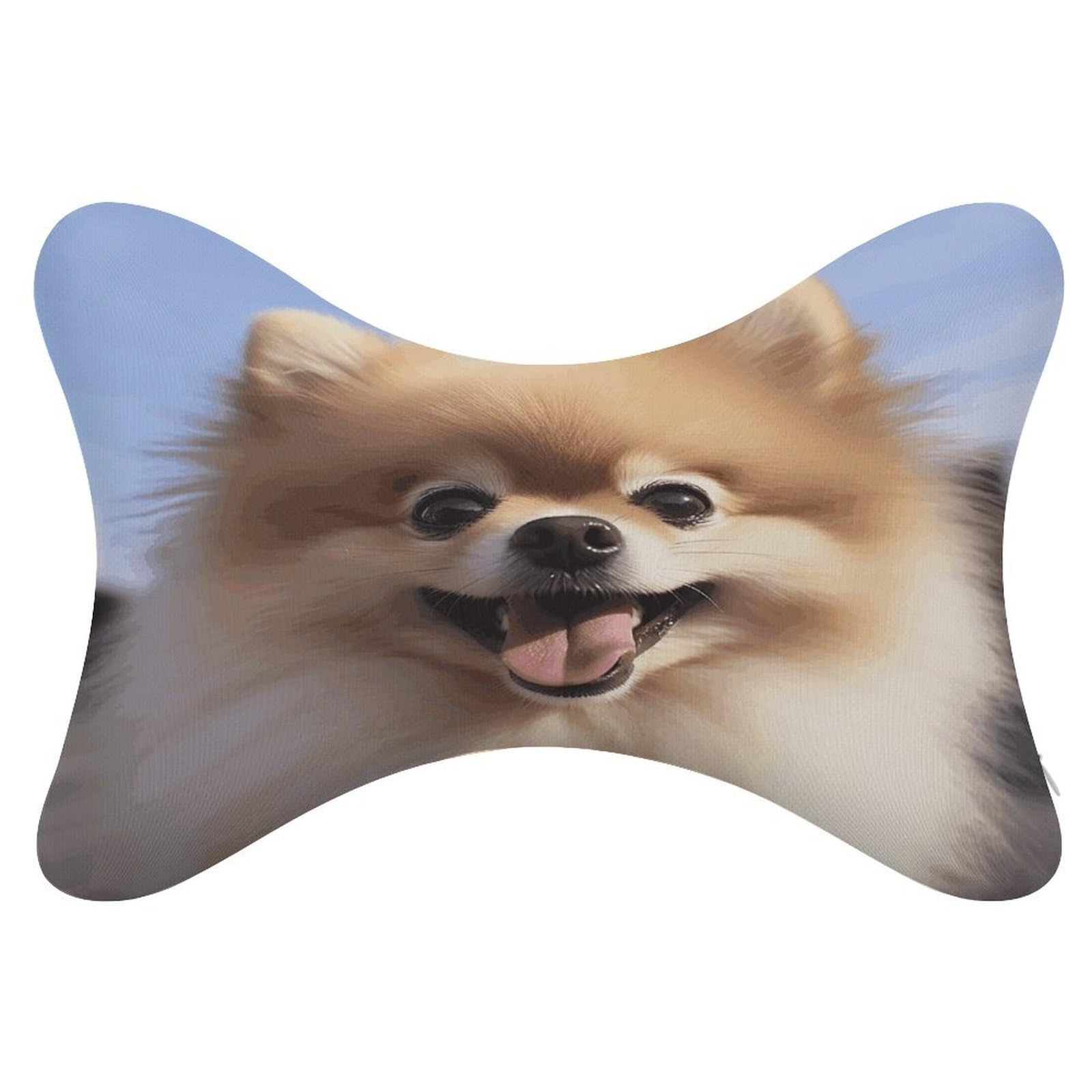 VstaDank Happy Pomeranian Car Neck Pillows 2 Pack Removable Ergonomic Cervical Support Pillow Fashion Cozy Bone Shaped Pillows Soft Car Headrest Pillow for Office Airplane Most Car