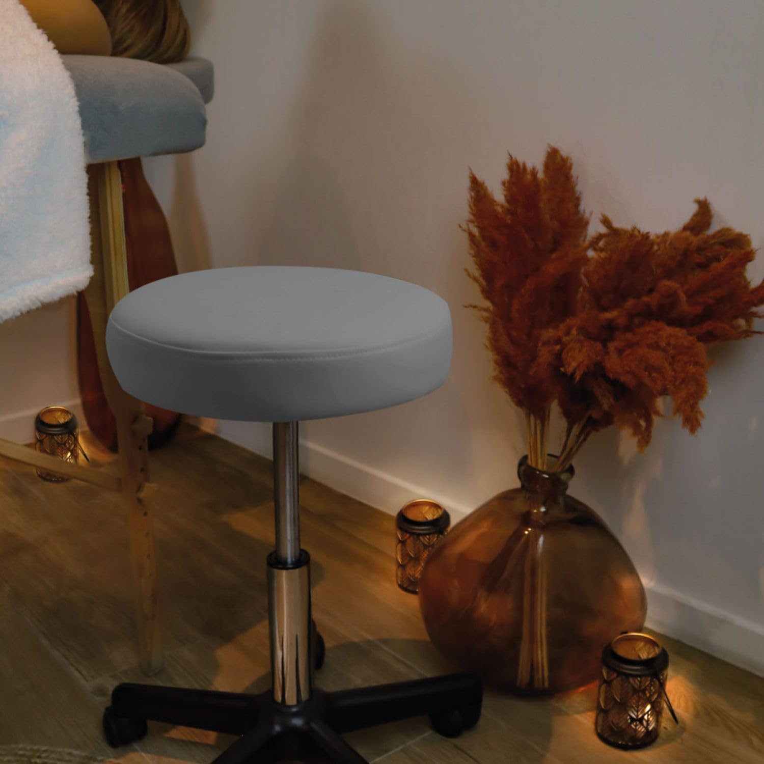 Vivezen - Tabouret Rond à roulettes réglable en Hauteur de 43.5 à 60.5 cm et pivotable à 360 - Plusieurs Coloris Disponibles