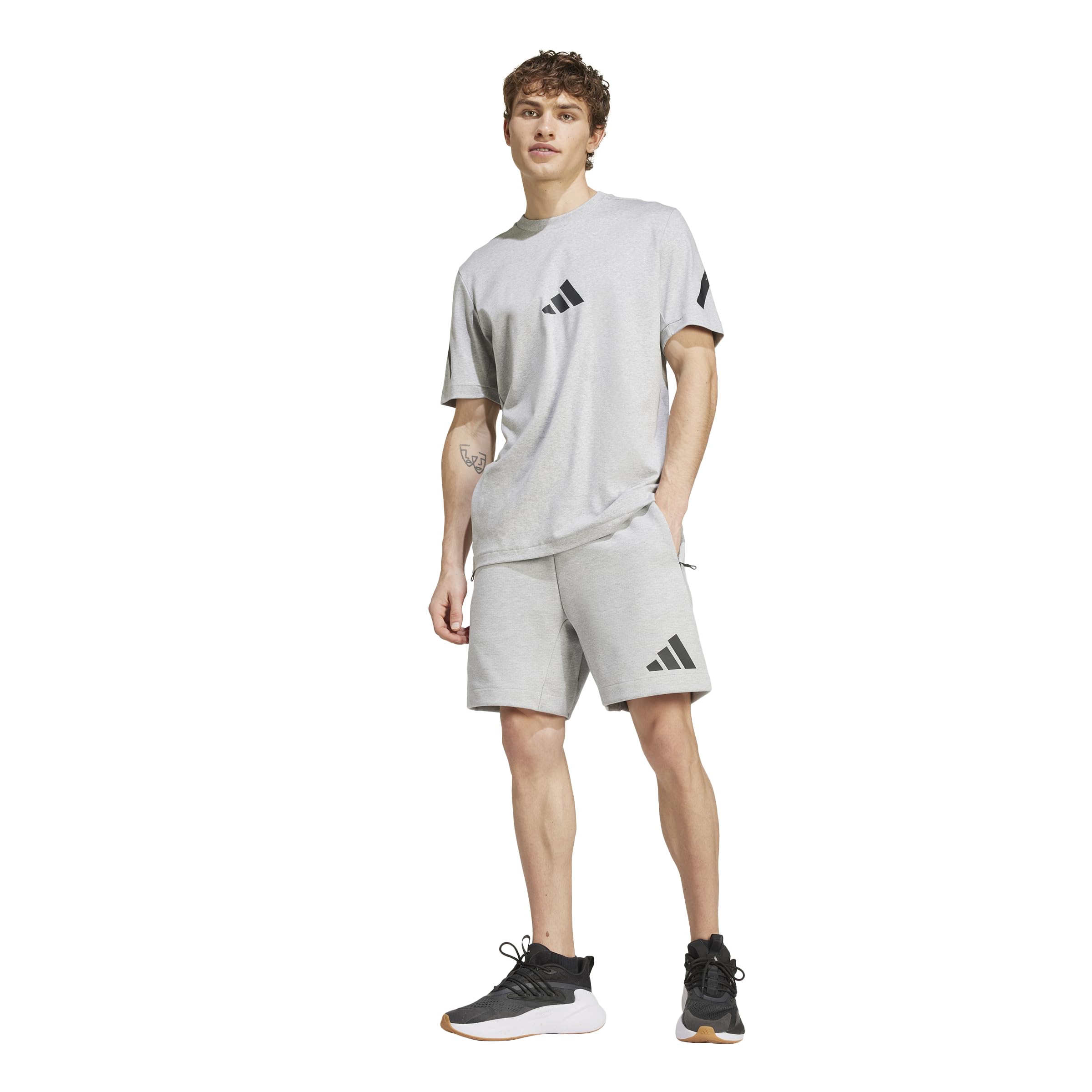 adidas Pantalones Cortos Z.N.E. para Hombre, Color Gris Medio Jaspeado, Mediano