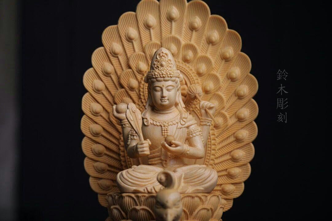 Amazon.co.jp: 孔雀大明王 祈る厄除 仏教美術品 木彫仏像 災難除去 
