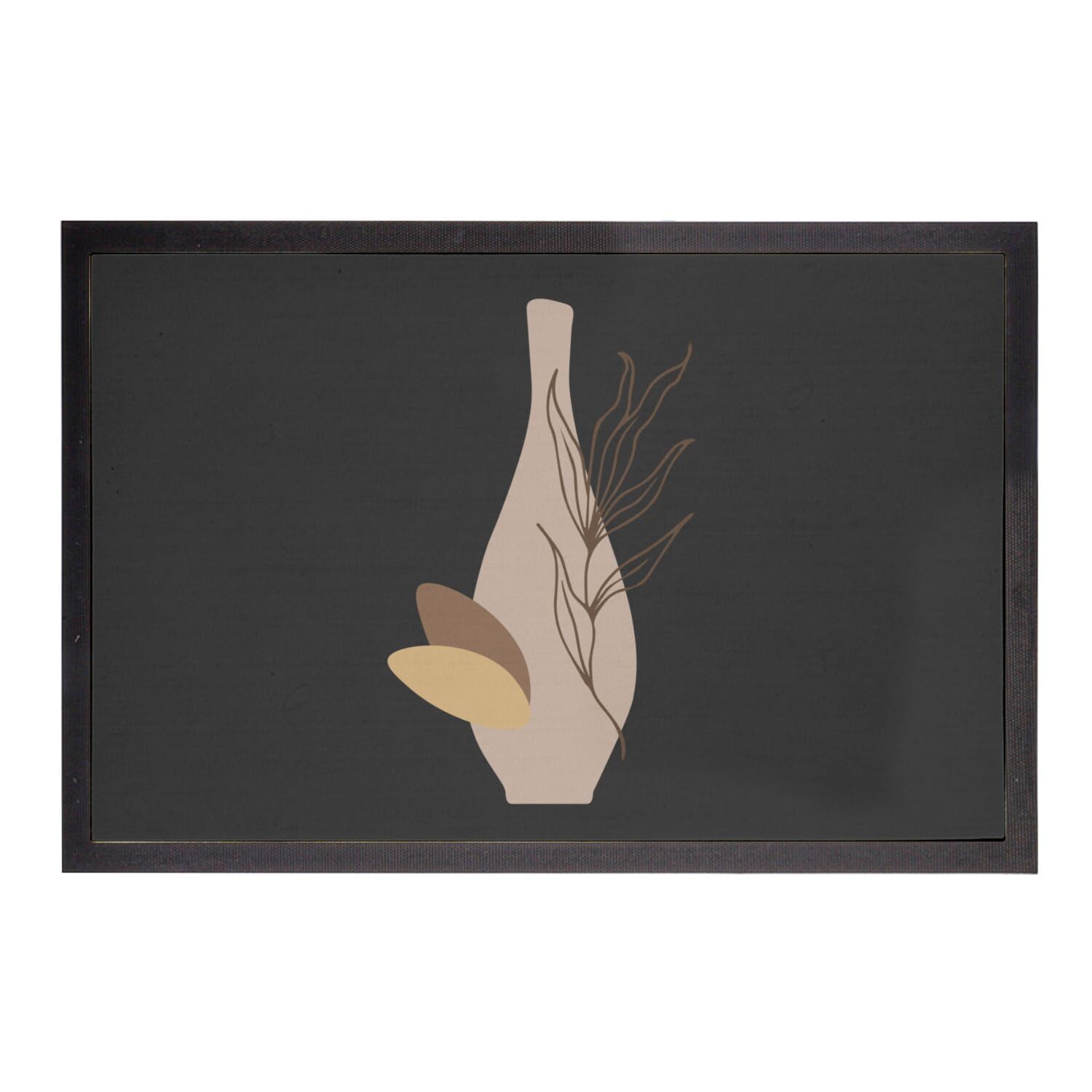 Paillasson noir moderne 75x50cm avec vase line art et motif tropical exotique pour entrée