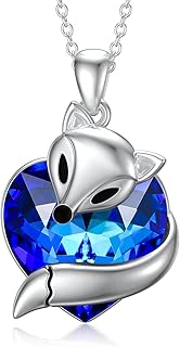 Fox Necklace for Women Sterling Silver Fox Pendant Necklace with Heart Crystal from Austria, Fox Gifts for Women Girls Fox Lovers