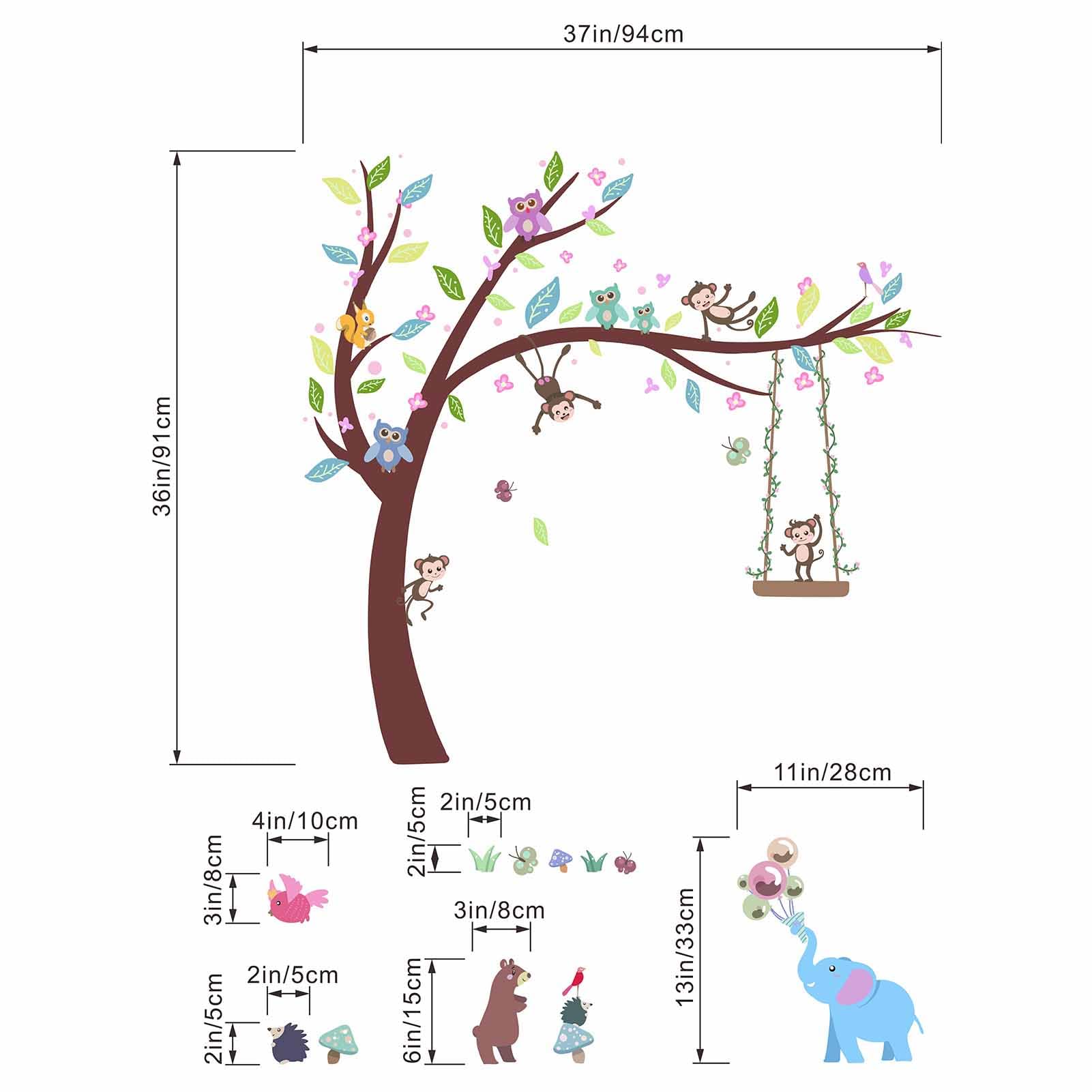 PinkEleph Forest Animals Baby Wall Stickers, Elephant Monkey Owl Bear Wall Decals - Image 4