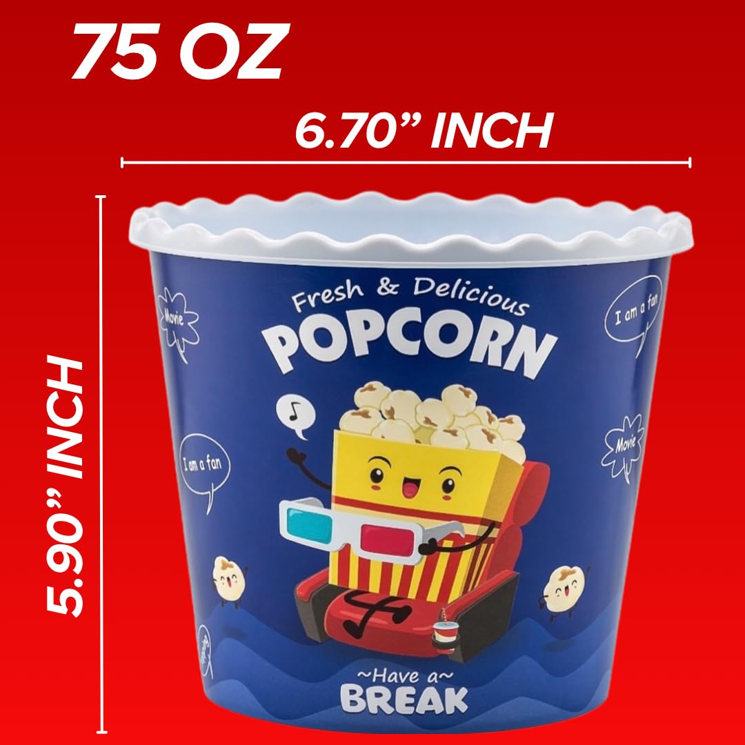 Caja de palomitas de maíz de plástico reutilizable de estilo moderno, para palomitas de maíz, juego de cuencos de palomitas de maíz para la noche de cine – libre de BPA – azul, paquete de 4 – 70 onzas