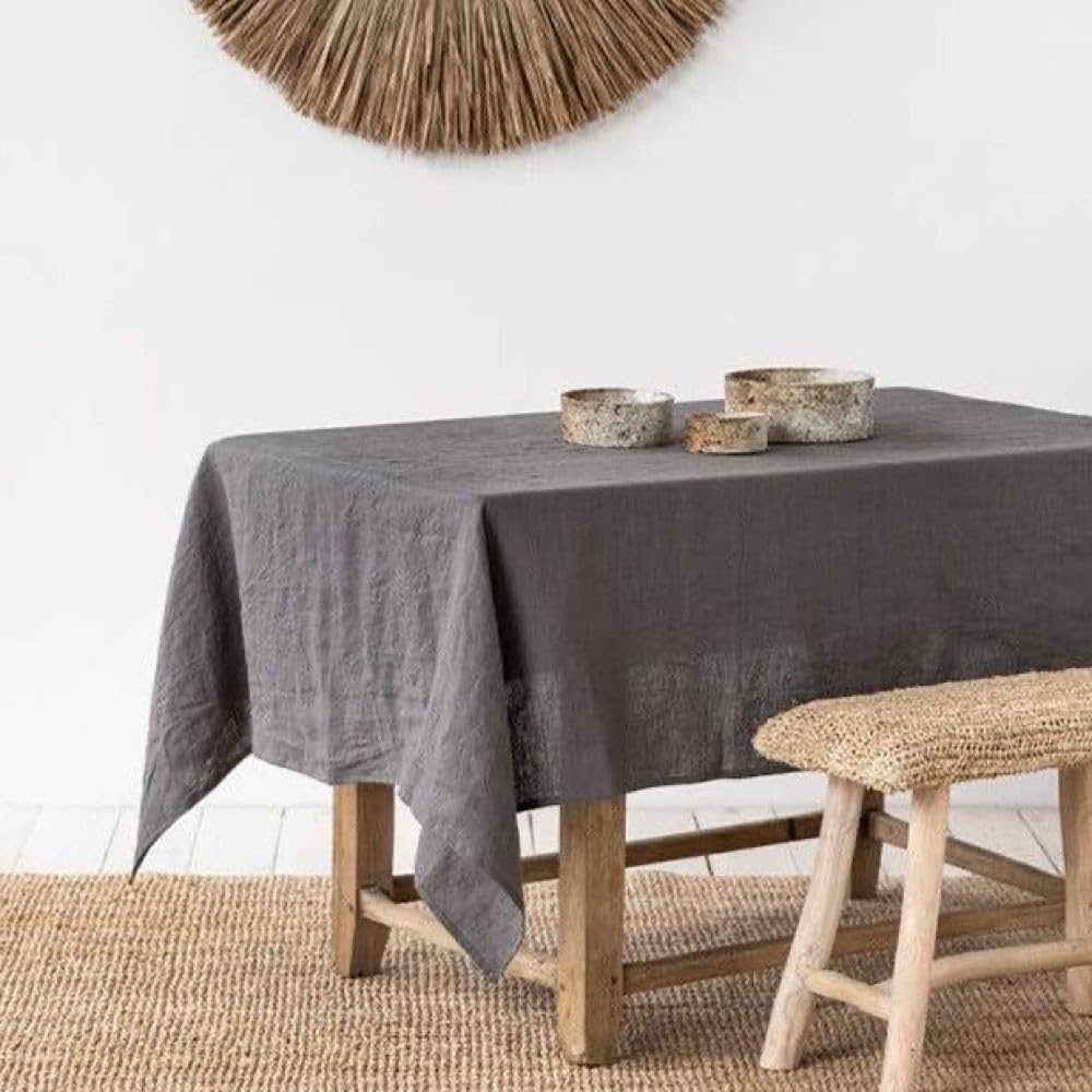 Nappe en lin pur gris 135x200 pour une table élégante et naturelle