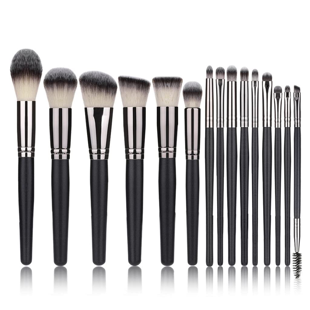 Juego de 15 brochas de Maquillaje, Kit de Maquillaje, Herramientas, brochas de Maquillaje Profesionales de Pelo sintético Negro